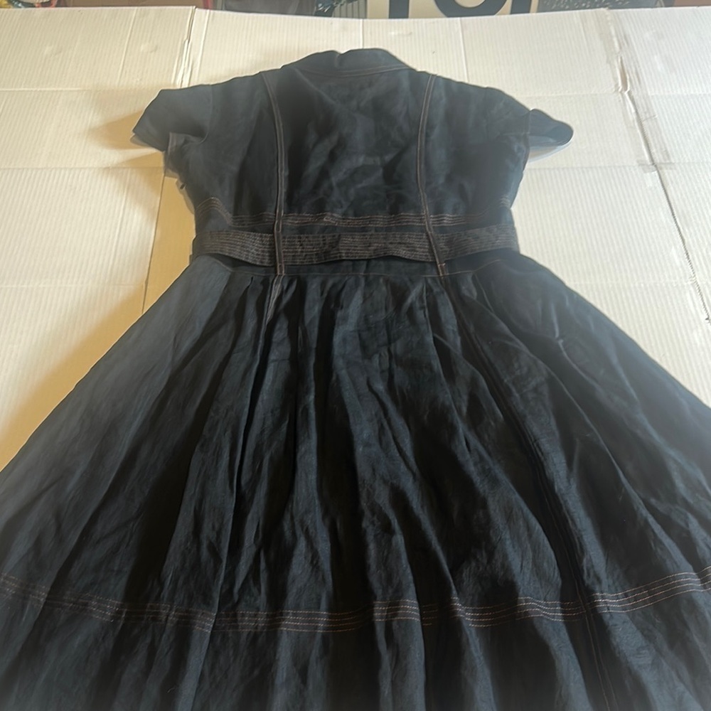 Talbots below the knee Black Dress w copper stitching look pockets button down - Picture 11 of 16